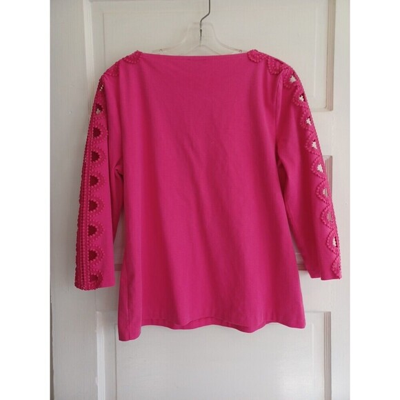Talbots knit tee sleeve cutout detail M hot pink modern classic modest mature - Picture 5 of 8